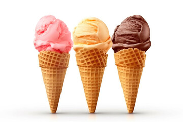 Delicious Ice Cream Cone Trio. Generative AI