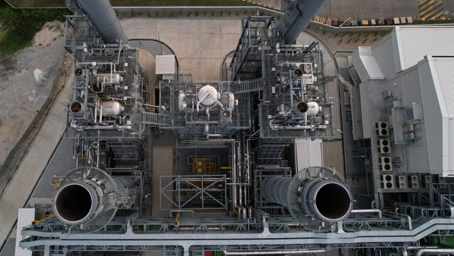 Top view of smoke stack power plant, factory, and business concept