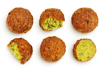 falafel ball isolated on a white background. Top view. Flat lay. Set or collection