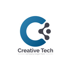 Creative C Letter Tech Logo Design Vector Template.
C Letter Minimal Icon Design with Digital Circuit Connection Symbol.
Letter C Technology Logo Element with Nevy Blue Color.