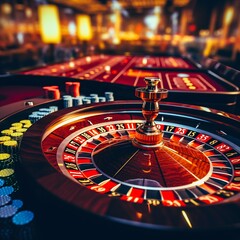 Close up table with roulette game. Generative AI