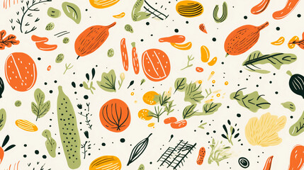 an abstract illustration of food inspired pattern printable for packaging and wrapping created by generative AI