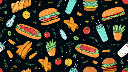 an abstract illustration of food inspired pattern printable for packaging and wrapping created by generative AI