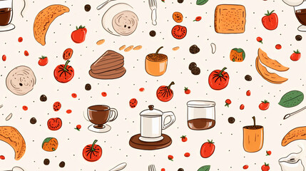 an abstract illustration of food inspired pattern printable for packaging and wrapping created by generative AI
