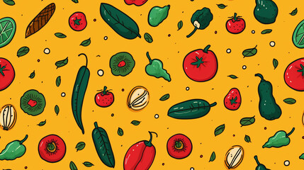 an abstract illustration of food inspired pattern printable for packaging and wrapping created by generative AI