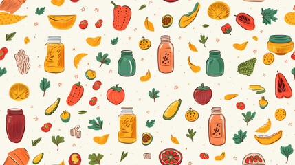 an abstract illustration of food inspired pattern printable for packaging and wrapping created by generative AI