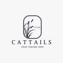 Logo cattails line art logo vector concept with emblem illustration template design icon plant design