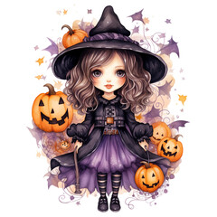 Watercolor Halloween Ghost and Witch Elements