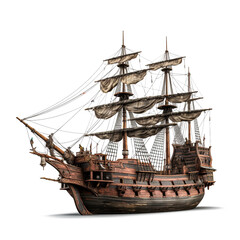 ancient pirate ship on a transparent background for decorating the project Publications and websites - obrazy, fototapety, plakaty