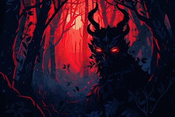 Demon in the woods. Evil forest creature. Halloween concept. Generative Ai illustration