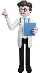 3D rendering of a cartoon doctor character. illustration of Male Doctor.presentation clip art.
