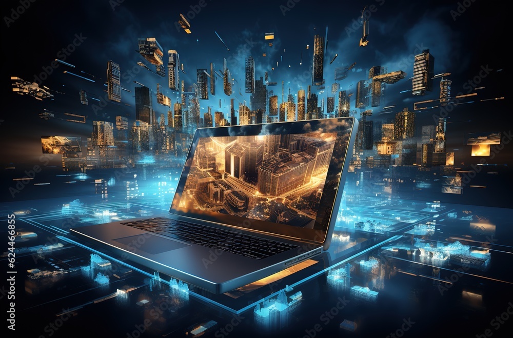 Poster protect all personal data on your computer. cyber security concept banner with laptop and security e