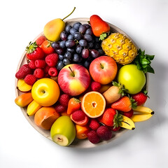 Naklejka na ściany i meble Fruits and vegetables display at white background. Healthy living, nutritions, concept illustration made with AI generative 