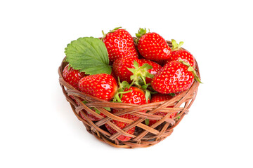 Basket with fresh strawberries isolated on white
