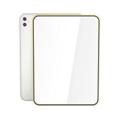 Gold and silver tablets on transparent background, front view