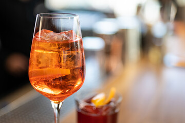 beautiful alcoholic cocktail on the bar counter