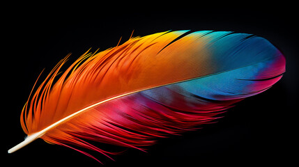 Colorful feather on black background