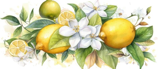 Watercolor drawing of fresh lemon