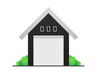 Сlosed garage simple flat design. Metal industrial shutter doors. Vector illustration