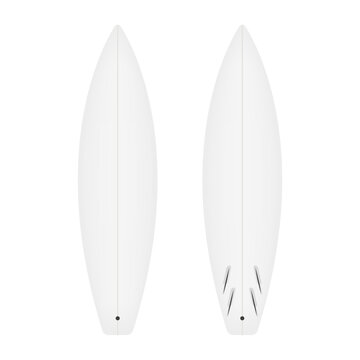 Two-sided blank surfboard isolated on white background. Front, back, side view. Surfing narrow plank templates. Vector illustration