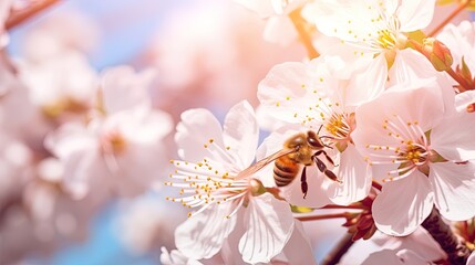 Obraz premium A beetle perched on a cherry blossom, generated by AI
