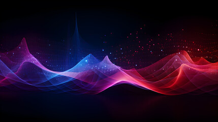 Blue red waves of bright particles. Sound and music visualization. 