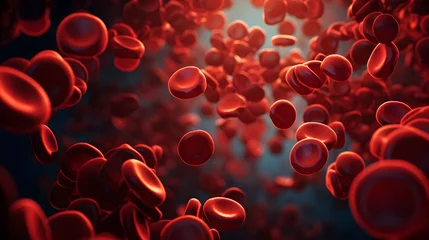 Fototapete Makrofotografie close up of blood cells, leukocytes, erythrocytes bloodstream