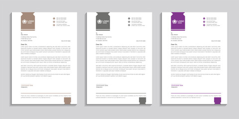 Clean professional and corporate letterhead template design with three color variations used for any company business.  