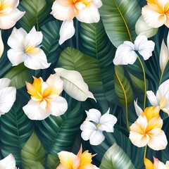 Watercolor Tropical flower plant background seamless patterns generative ai