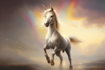 Obraz na płótnie Canvas White horse running in the sky. generative ai