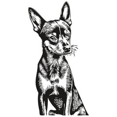 Miniature Pinscher dog logo vector black and white, vintage cute dog head engraved