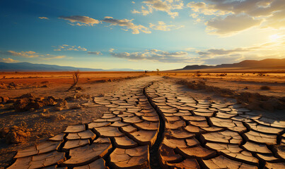 Hot summer natural landscape, dry, cracked ground.