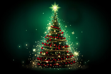 green and red glowing background with christmas tree