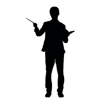 recommend clip art: Male teacher holding book while teaching vector silhouette.