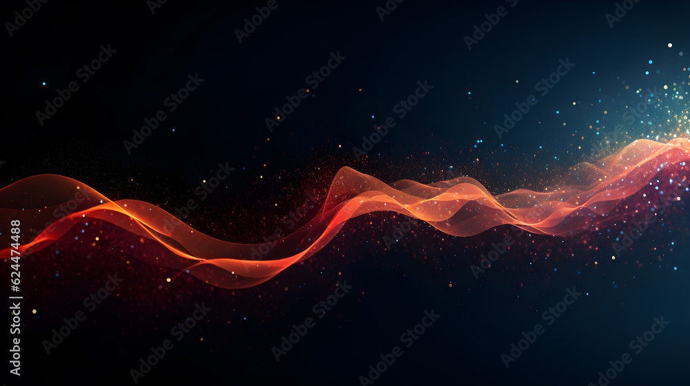 Wall mural Wave of bright particles. Sound and music visualization. 