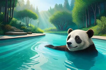 giant panda in the water