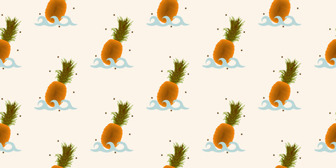Obraz premium unique abstract summer pineapple fruits seamless pattern background