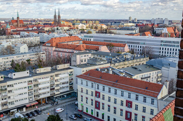 Fototapeta na wymiar aerial street view of Wroclaw from Bridge of Penitents, Wrocław, Poland 