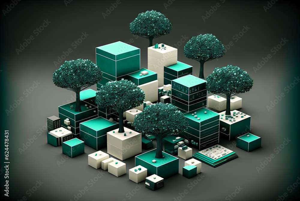 Aufkleber Big data abstract concept with data clusters collected by server. Digital sorting and management concept. Generated AI.