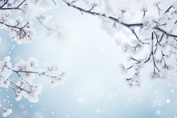 Winter Minimalism: Snow-Covered Branches on a White Background, an Ideal Composition with Copy Space for Text, Capturing the Calm of the Season.




