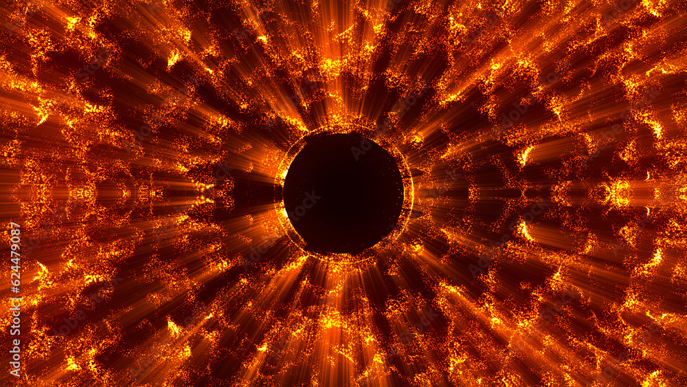 Poster abstract futuristic glowing with yellow light round dark sphere space star. big data visualization. 