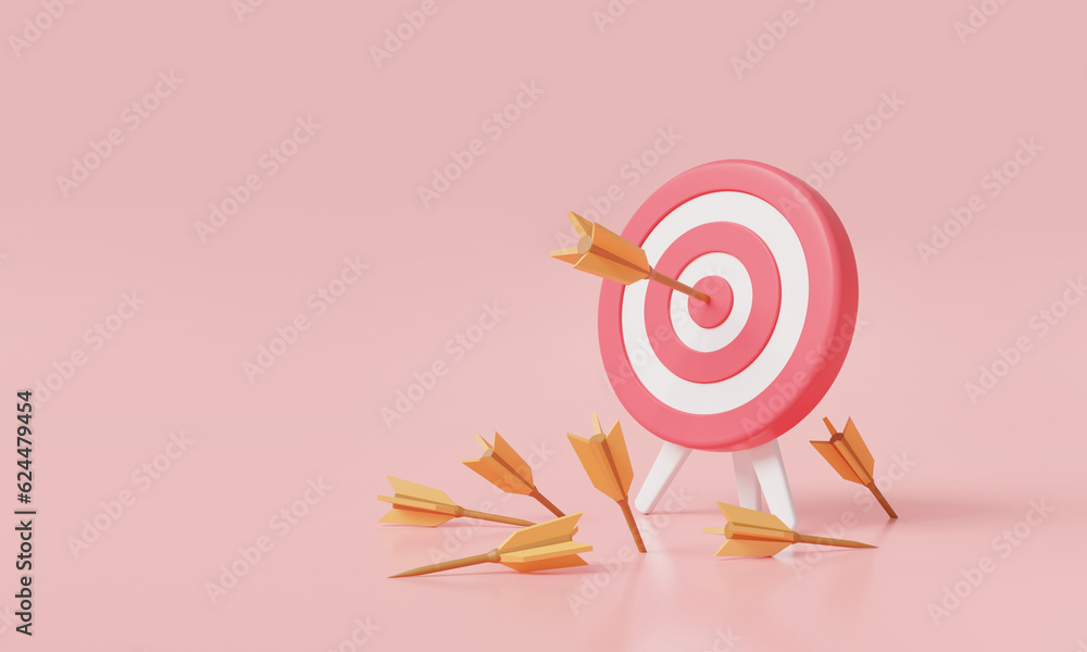 Poster many arrows miss the target and only one hits the center indicating that it business challenge failu