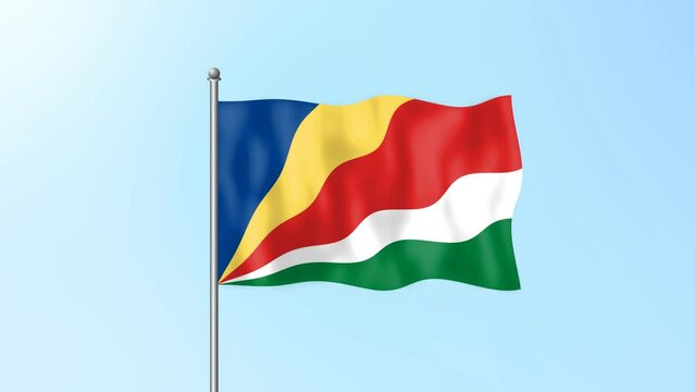 flag of Seychelles waving on beautiful clean light blue sky footage background. 4k