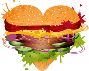 gefülltes Burger Brötchen in Herz Form Graffiti