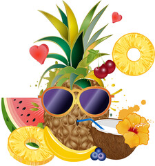 cooles Sommer Motiv Ananas mit Kokosnuss