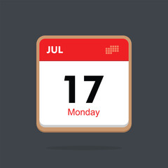 monday 17 july icon with black background, calender icon	