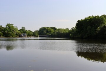 The lake in the countryside on a sunny day.
