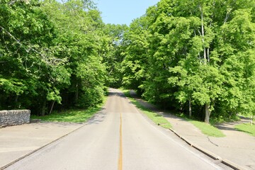 The empty road in the countryside on a sunny day.