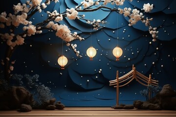 China Mid Autumn Festival, lanterns. Generative AI