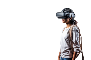 young person wearing an augemented virtual reality headset, generative ai